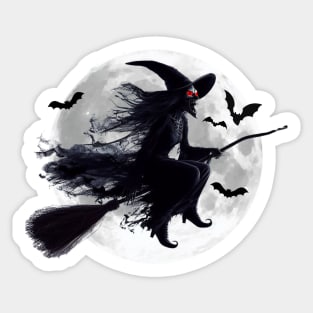 The Witch's Flight in front of the Moon Sticker